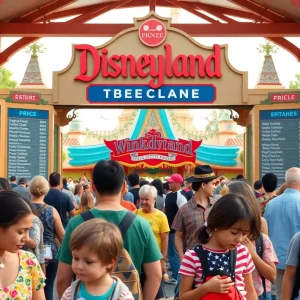 Families at Disneyland entrance looking concerned about ticket prices