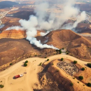 Aerial view of the aftermath of wildfires in Southern California