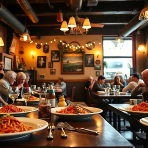 Interior of Spaghetti Bender Restaurant with Italian food