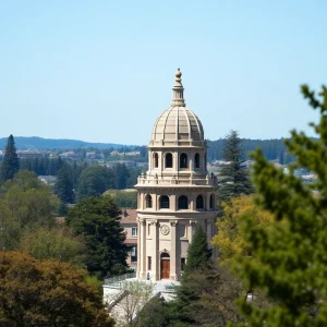 Scenic view of UC Berkeley Campanile in a natural setting