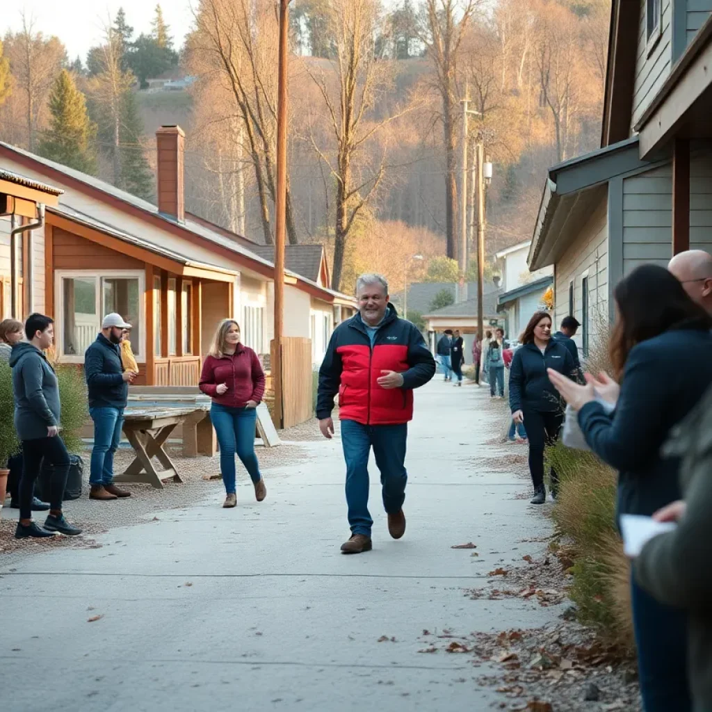 A view of Altadena showcasing community rebuilding efforts post-wildfires.