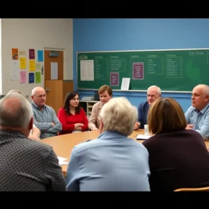Residents of Anaheim engaged in discussion at a community meeting