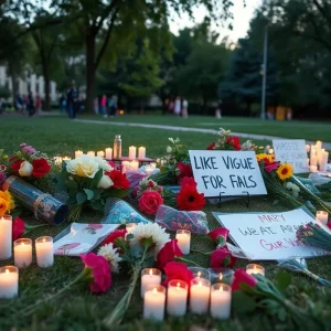 Community members holding candles during a vigil for gun violence victims in Anaheim