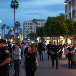 Anaheim street scene with police activity after a homicide investigation.