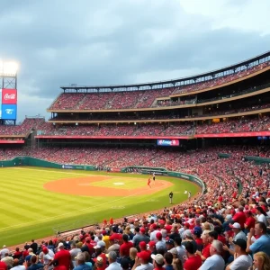Crowd of enthusiastic fans at Angel Stadium enjoying a baseball game