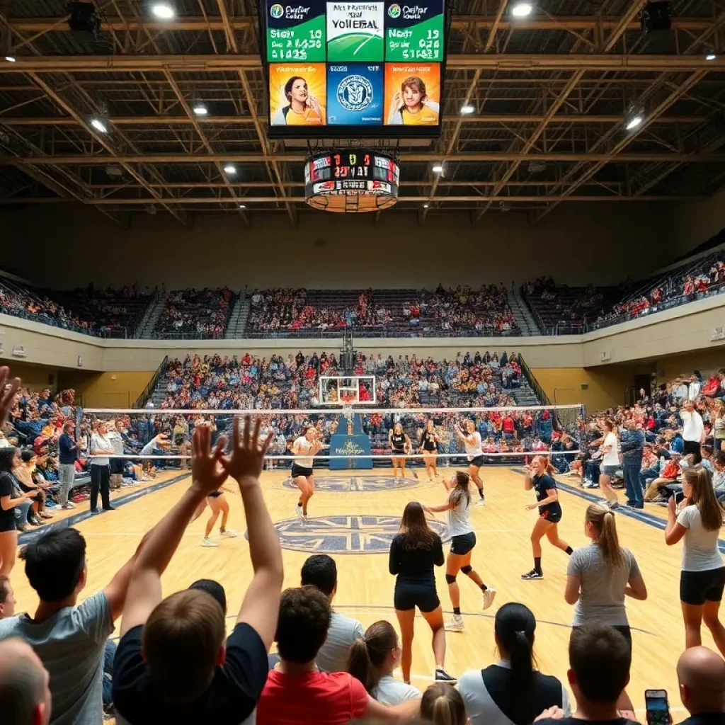 Fans cheering during the Ball State University volleyball match