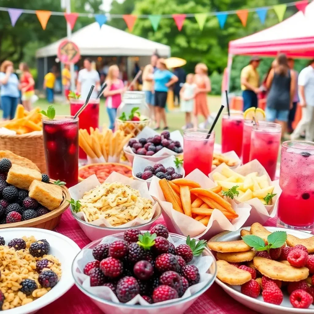 An array of boysenberry-inspired dishes displayed at the festival, showcasing vibrant colors and unique presentations.