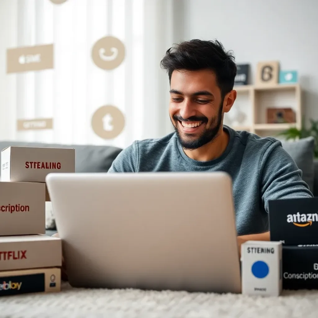 Person enjoying subscription services at home with a laptop.