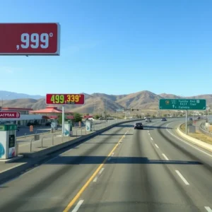 Image showing California highways with gas stations reflecting fuel prices.