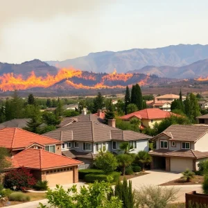 California landscape with homes affected by wildfires