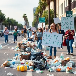 Protesters advocating for better plastic waste management in California