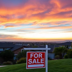 Houses for sale in California with sunset background