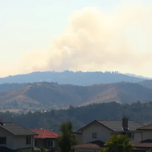 Scenic view of California wildfires affecting homes
