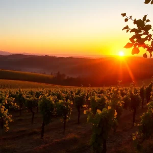 Breathtaking view of a vineyard in Central Coast during sunset.