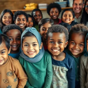 Diverse children surrounded by caring adults