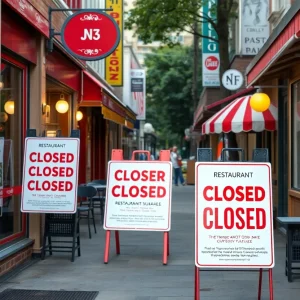 Street view showing two closed restaurants in Orange County