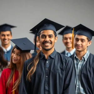 Diverse group of students with graduation caps representing college admissions