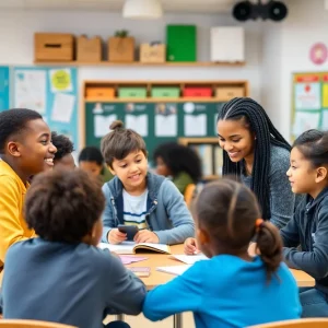 Students participating in a classroom discussion