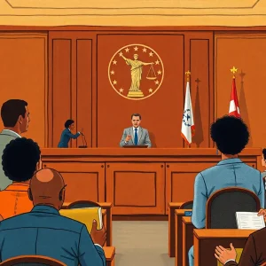 Courtroom scene symbolizing justice and racial equity