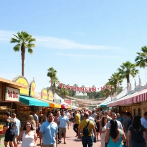 Guests enjoying food and drinks at the Disney California Adventure Food & Wine Festival.