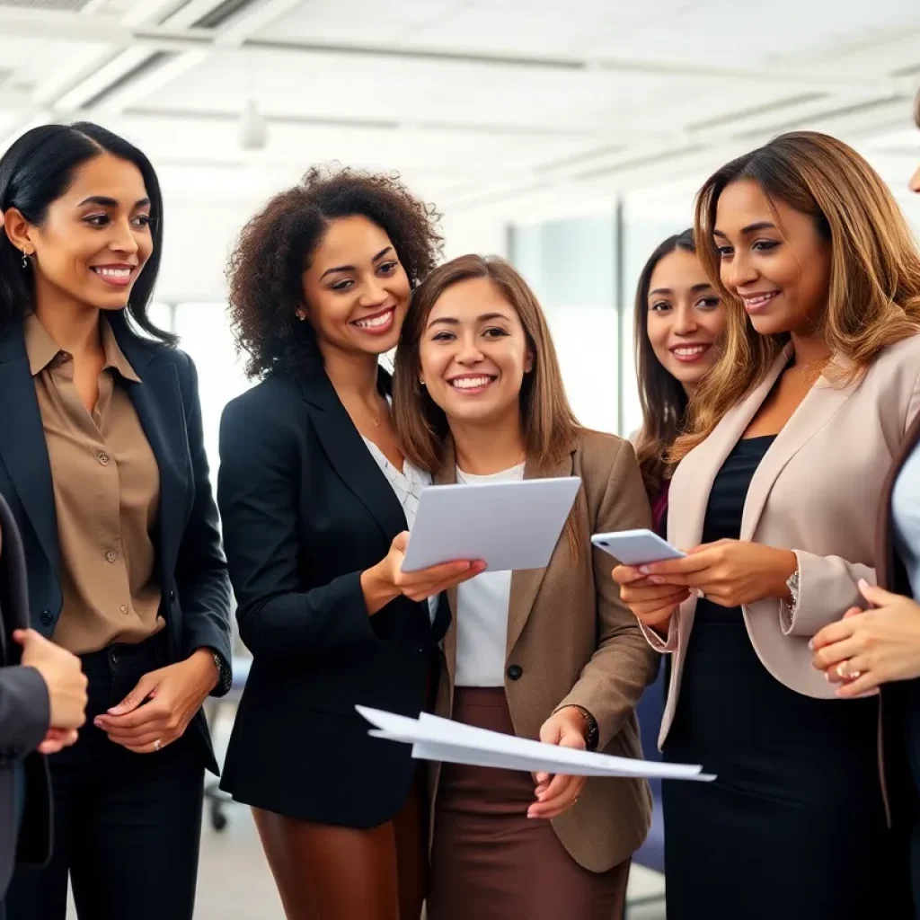 A group of women financial advisors working together in an office