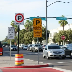 Street scene in Fullerton showcasing new parking rules