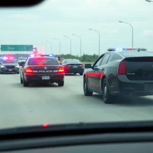 Police chase involving multiple vehicles on a highway