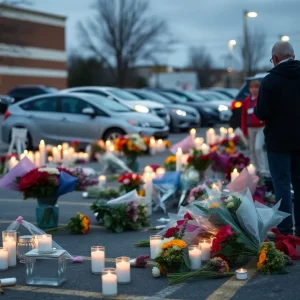 Candles and flowers at a vigil honoring the shooting victim in Garden Grove.