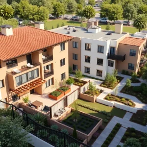 Rendering of the La Habra housing development showcasing community gardens.