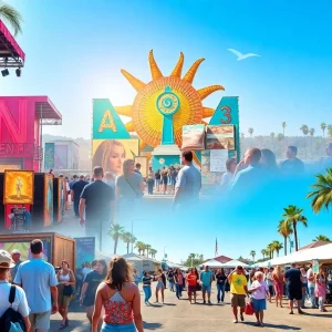 A colorful collage of events in Orange County, depicting festivals, music, and art.
