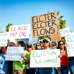 Demonstrators protesting against Tesla in California