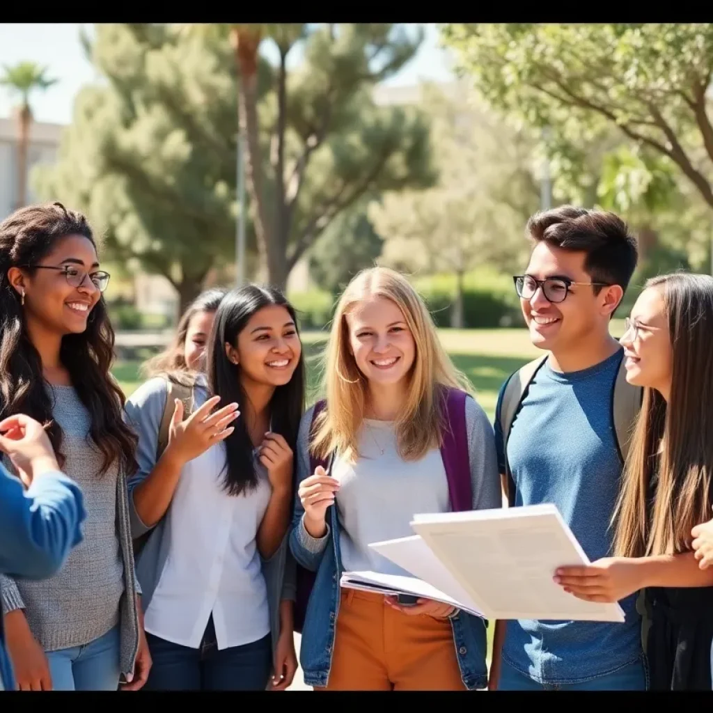 High school students celebrating their college admissions opportunities in Riverside County