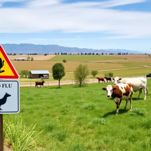 Farm in San Bernardino County with H5N1 alert sign