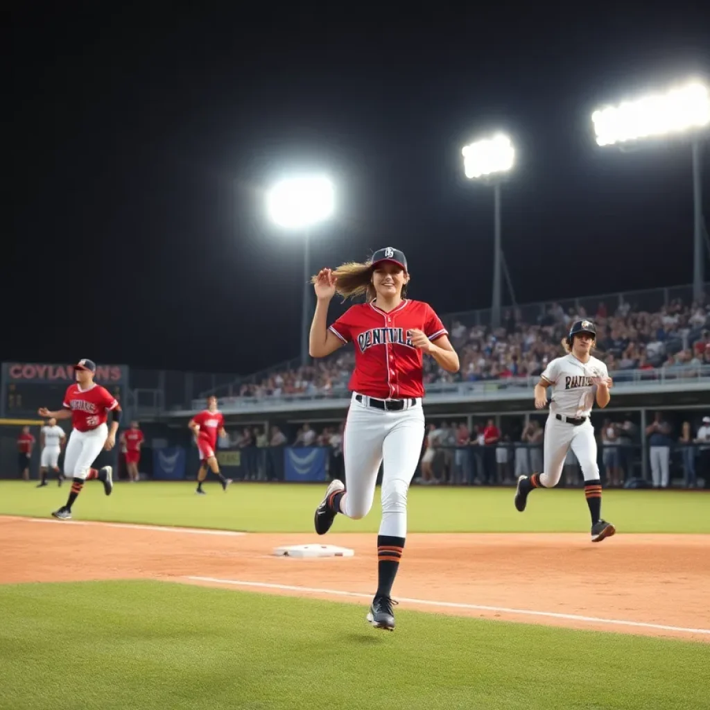 Athletes in action during a San Diego State softball game