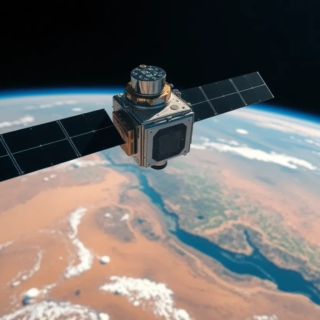 Satellite capturing data on methane emissions from Earth.