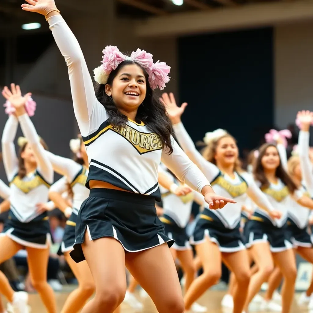 Saugus High School cheer team performing during a championship event
