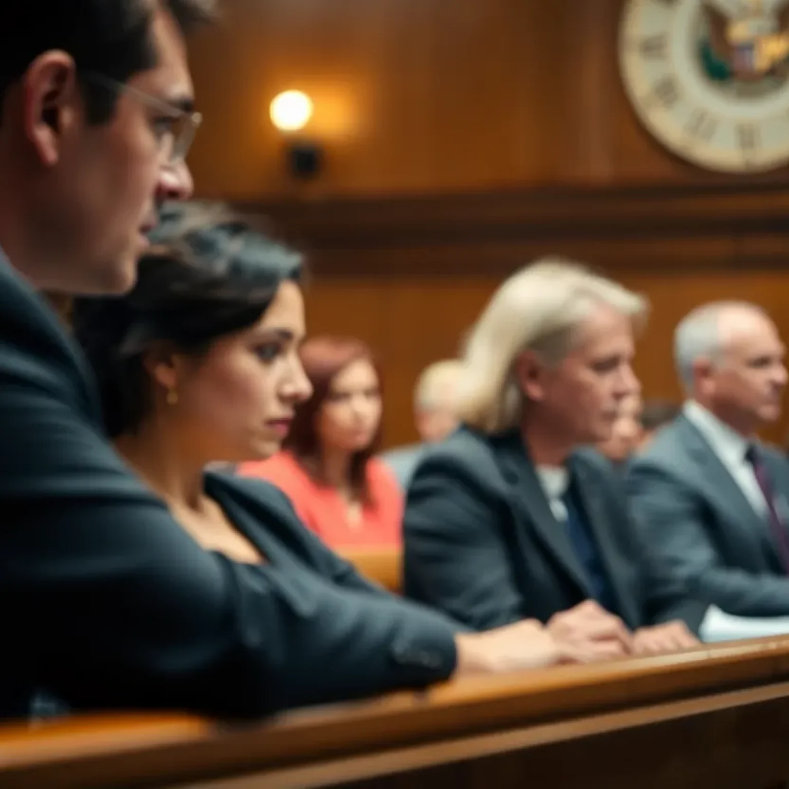 Courtroom illustration during a custody hearing