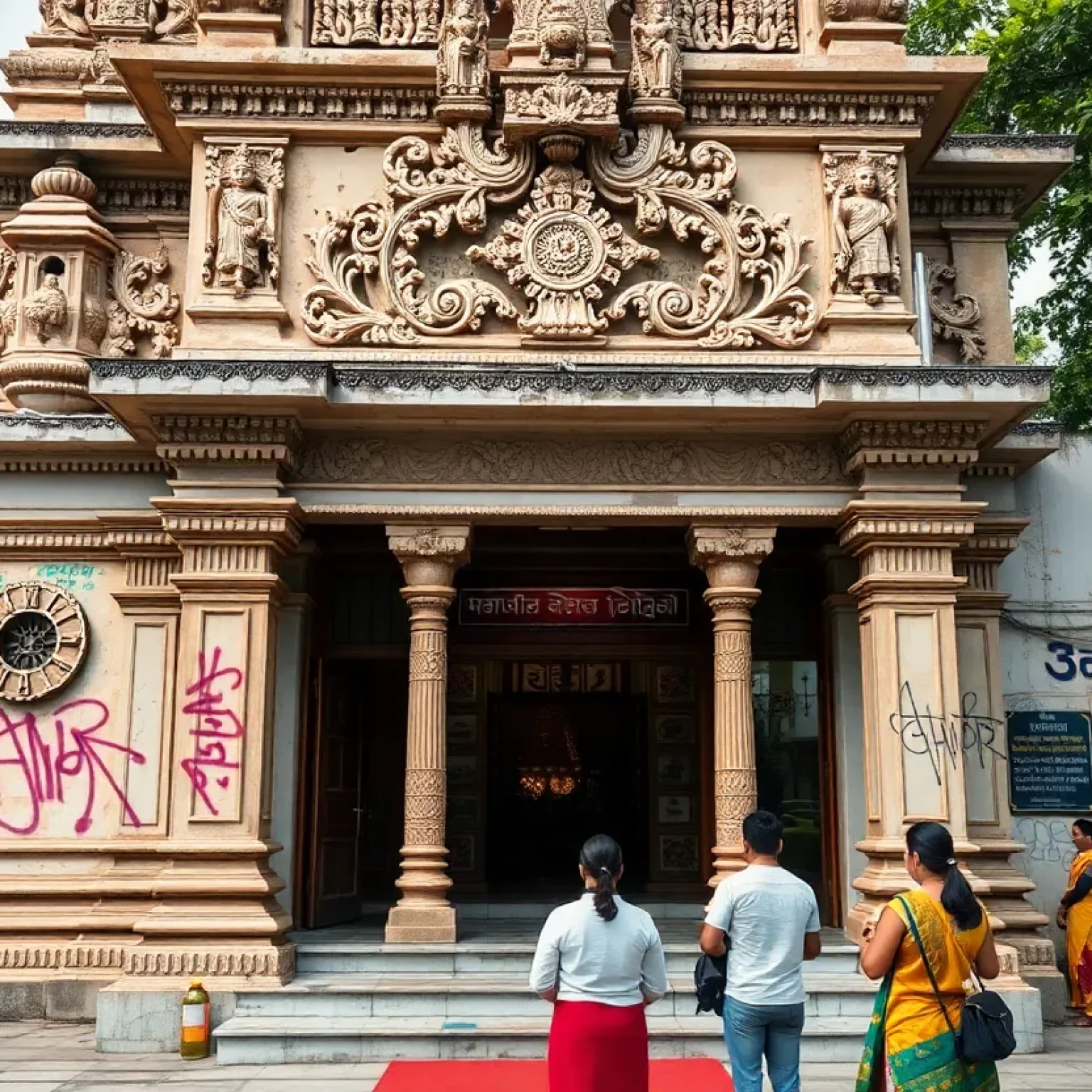 Hindu temple showing graffiti vandalism in Chino Hills
