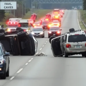 Accident scene on 5 Freeway in Anaheim with damaged SUVs