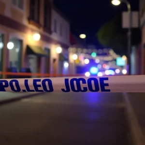 Police cordon in an urban area at night in Anaheim
