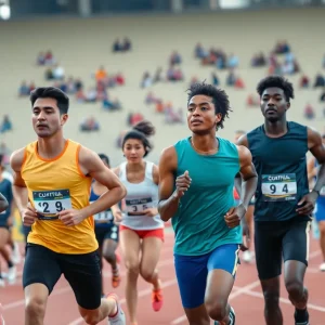 Athletes taking part in the Aztec Heptathlon and Decathlon at San Diego State University.