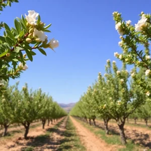 Vibrant California almond orchards in bloom