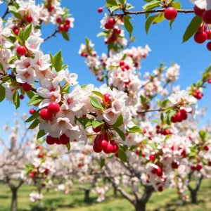 Cherry trees in a California orchard during cherry season.