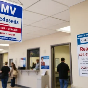 DMV office with Real ID promotional signage