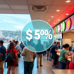 California fast food restaurant depicting challenges after wage increase.