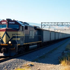 A freight train with safety features in California
