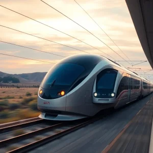 A high-speed train in California landscape