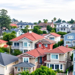 A beautiful neighborhood in California with various homes