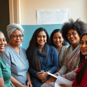 Diverse group receiving health services in California