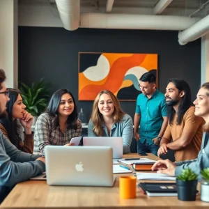 Diverse entrepreneurs in California co-working space